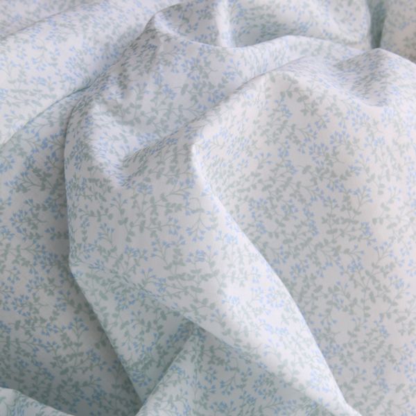 Batiste de coton BIO douce petit motif fleuri bleu vert tendre