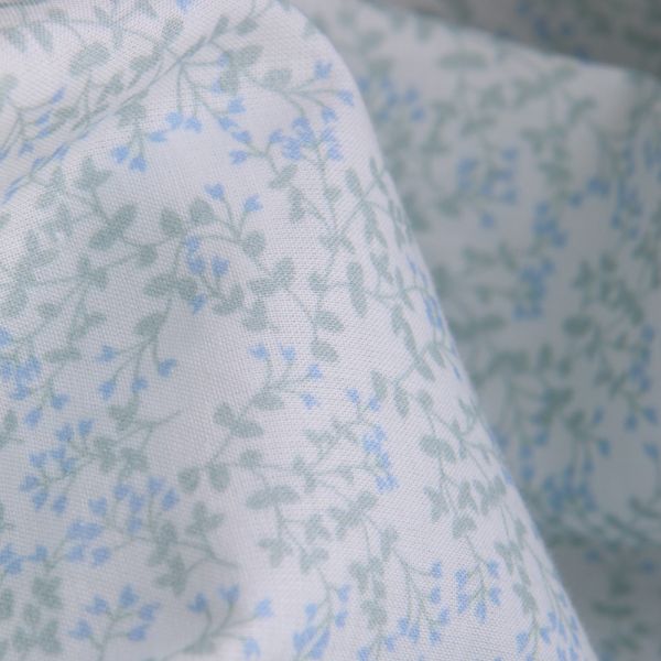 Batiste de coton BIO douce petit motif fleuri bleu vert tendre 2