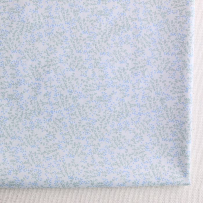 Batiste de coton BIO douce petit motif fleuri bleu vert tendre