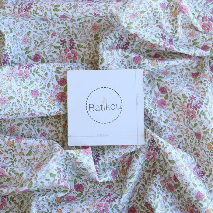 Amelie - Popeline de coton fleuri teintes roses