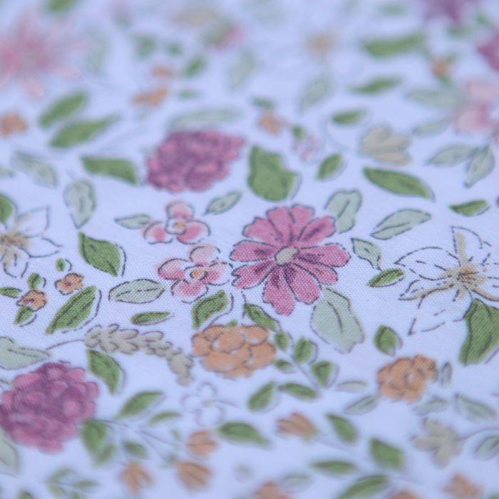 Amelie - Popeline de coton fleuri teintes roses