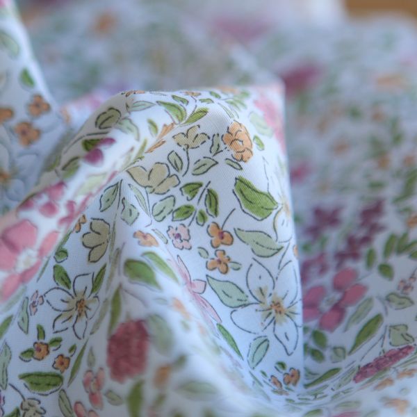 Amelie - Popeline de coton fleuri teintes roses 2