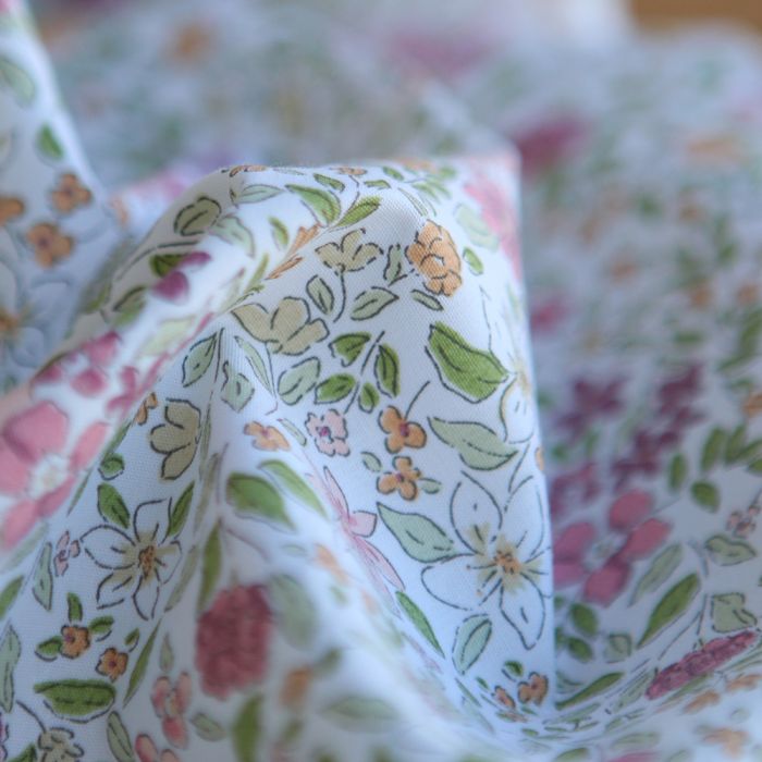 Amelie - Popeline de coton fleuri teintes roses