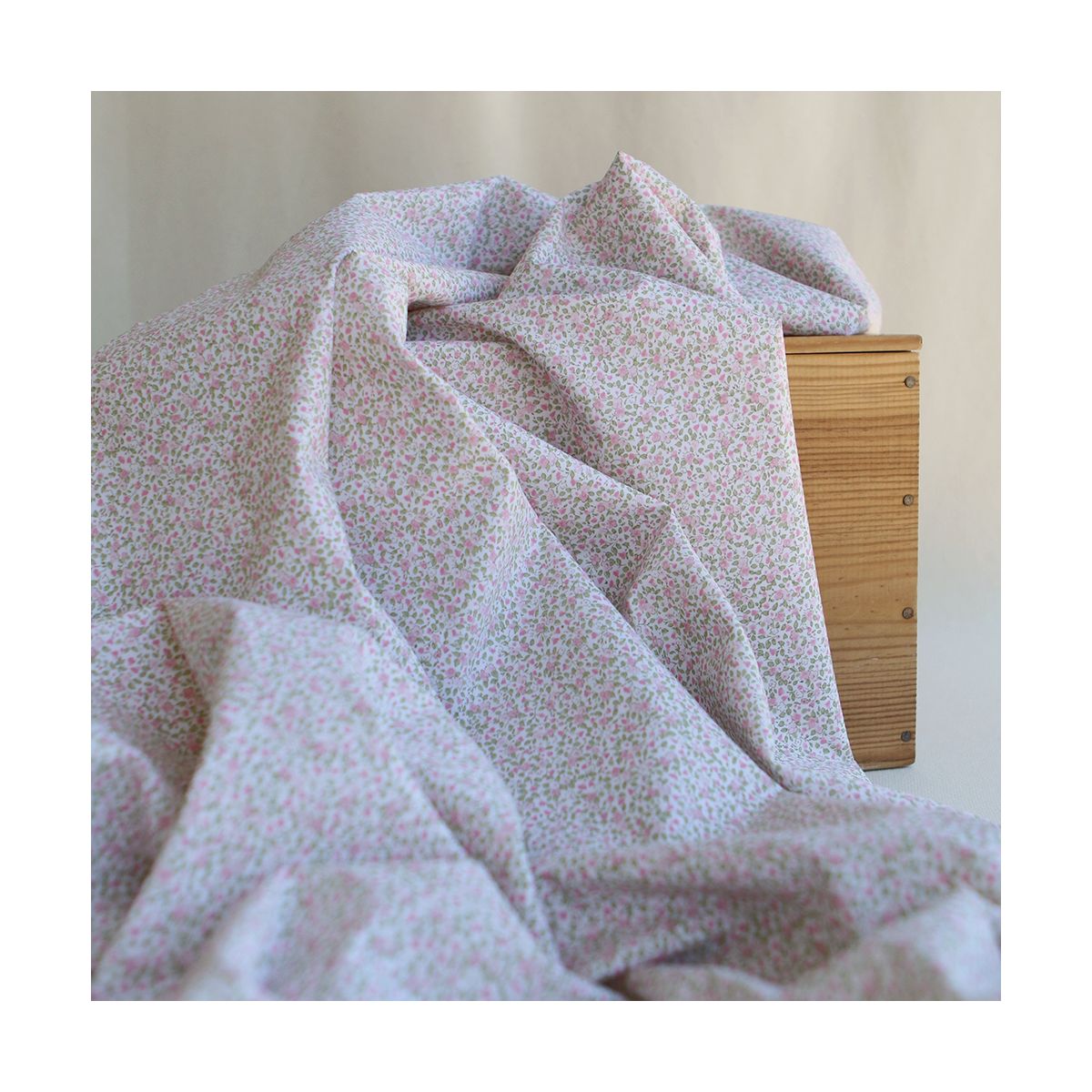 Grace - Popeline de coton mini fleurivert et rose