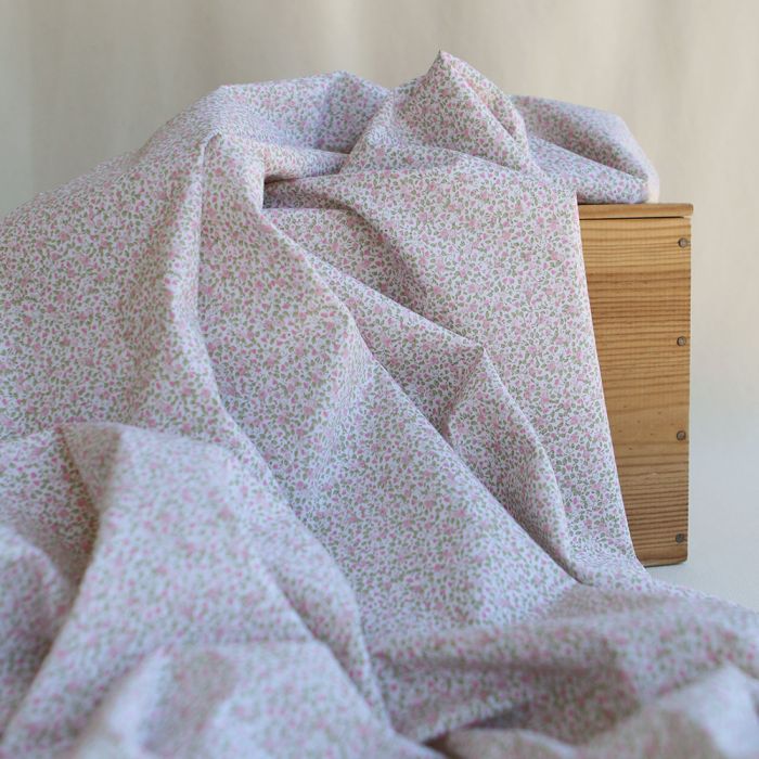 Grace - Popeline de coton mini fleurivert et rose
