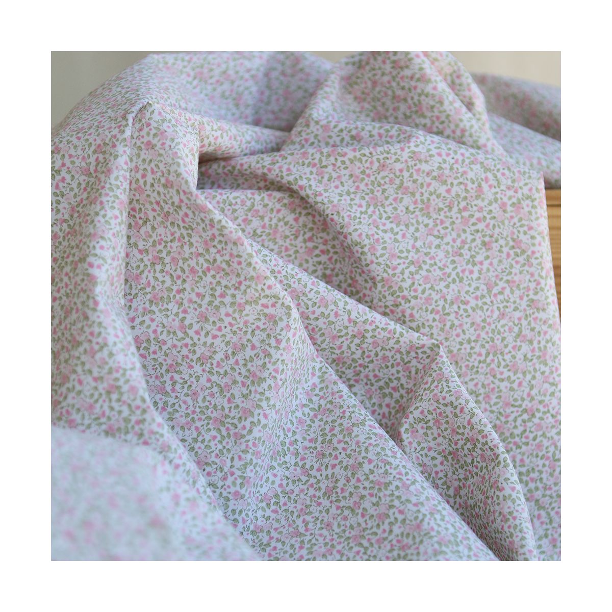 Grace - Popeline de coton mini fleurivert et rose