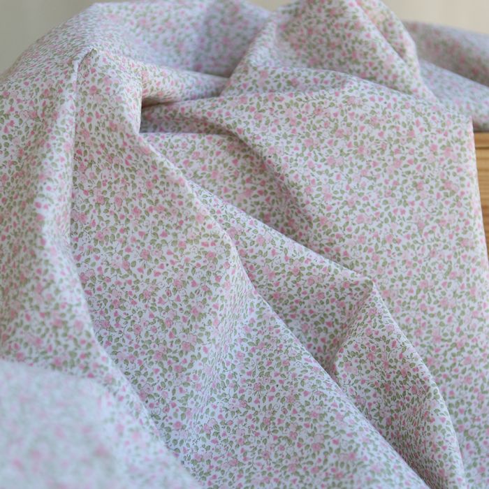 Grace - Popeline de coton mini fleurivert et rose