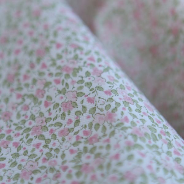 Grace - Popeline de coton mini fleurivert et rose 2