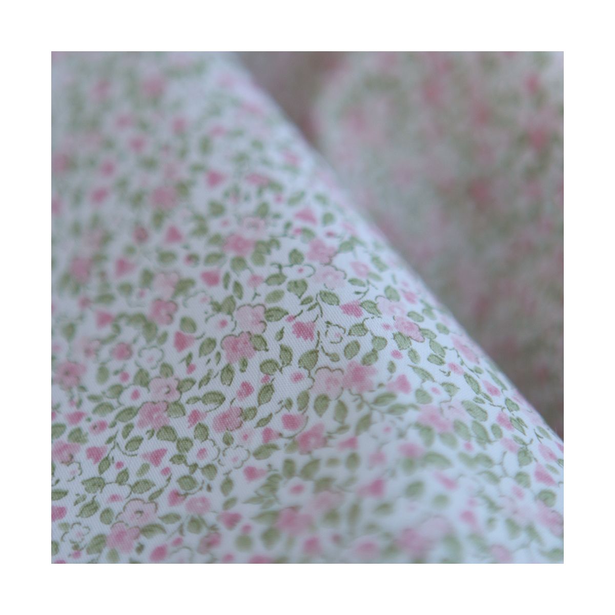 Grace - Popeline de coton mini fleurivert et rose