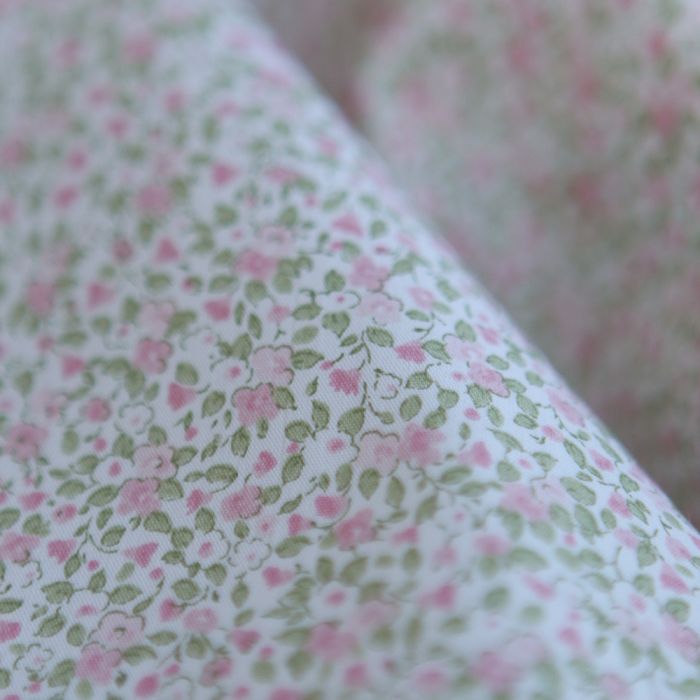 Grace - Popeline de coton mini fleurivert et rose