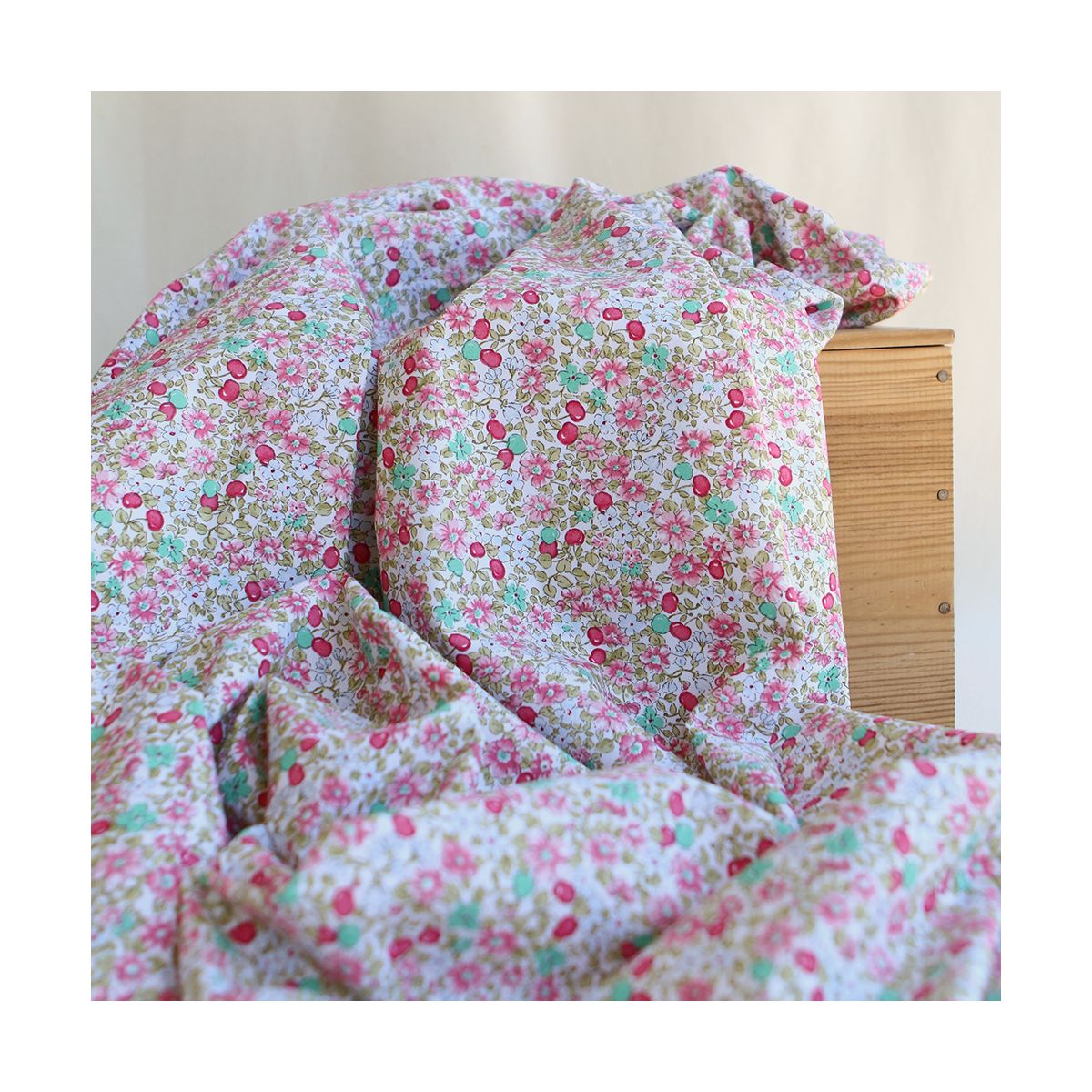 Cerisette - Popeline de coton imprimé fleuri et cerises