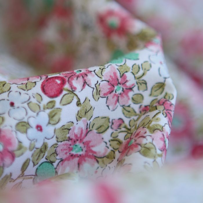 Cerisette - Popeline de coton imprimé fleuri et cerises
