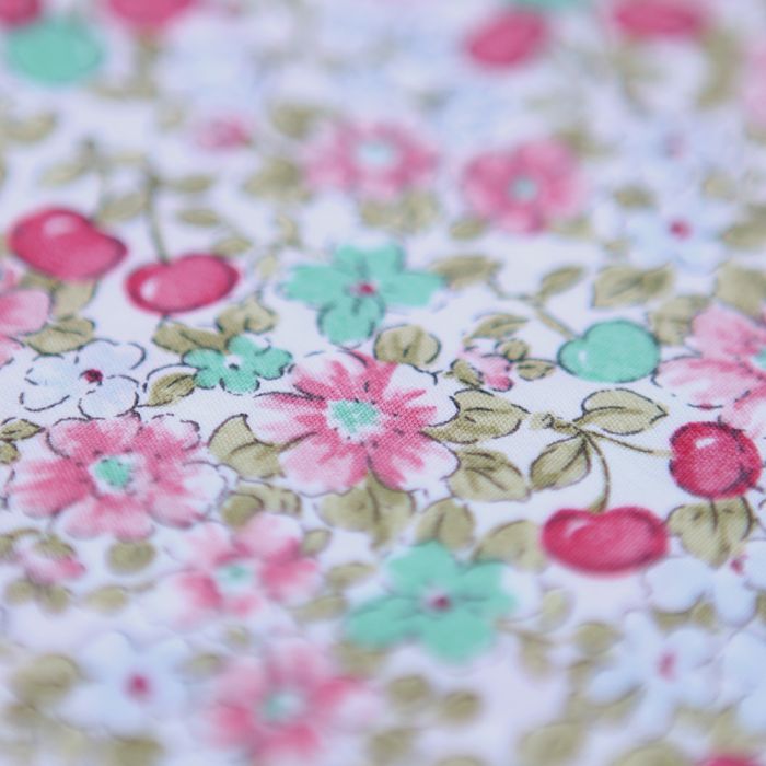 Cerisette - Popeline de coton imprimé fleuri et cerises