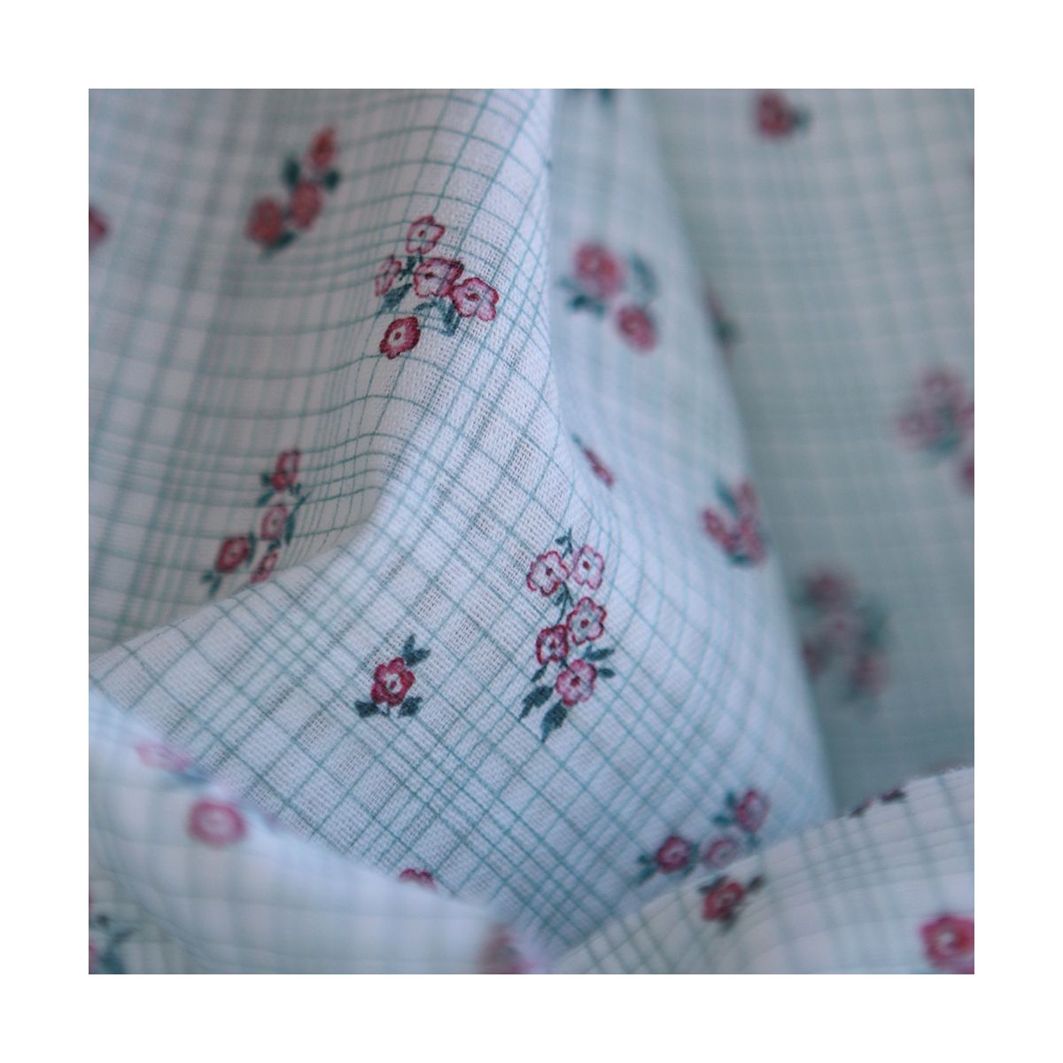 Florence - Seersucker / Coton gaufré doux quadrillage et petites fleurs