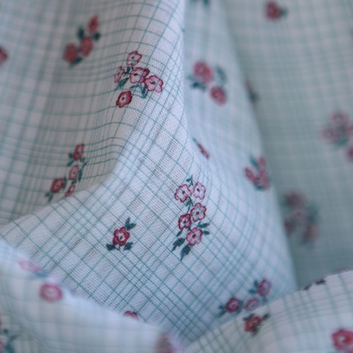 Florence - Seersucker / Coton gaufré doux quadrillage et petites fleurs