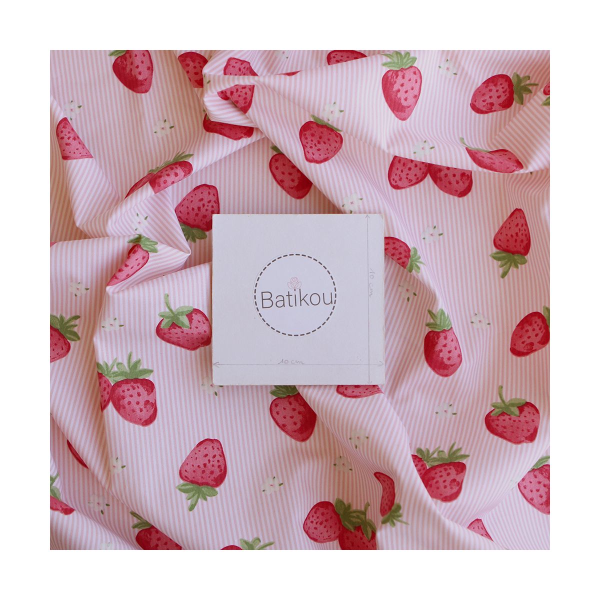 Cirafine - Popeline de coton imprimé rayures et fraises