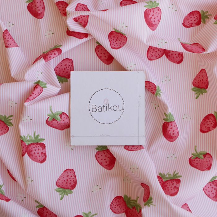 Cirafine - Popeline de coton imprimé rayures et fraises