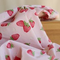 Cirafine - Popeline de coton imprimé rayures et fraises