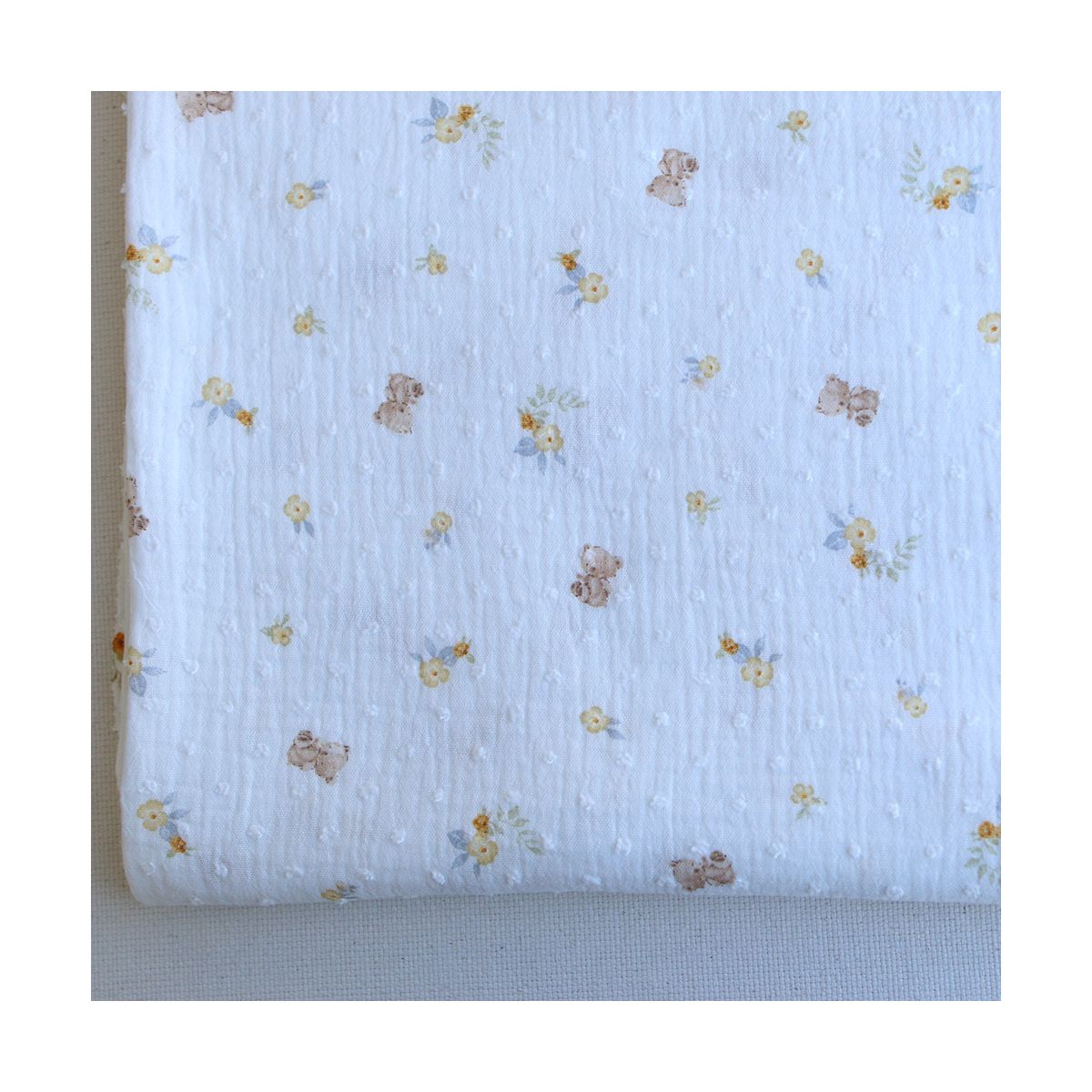 Noah - Double gaze de coton motif petits oursons