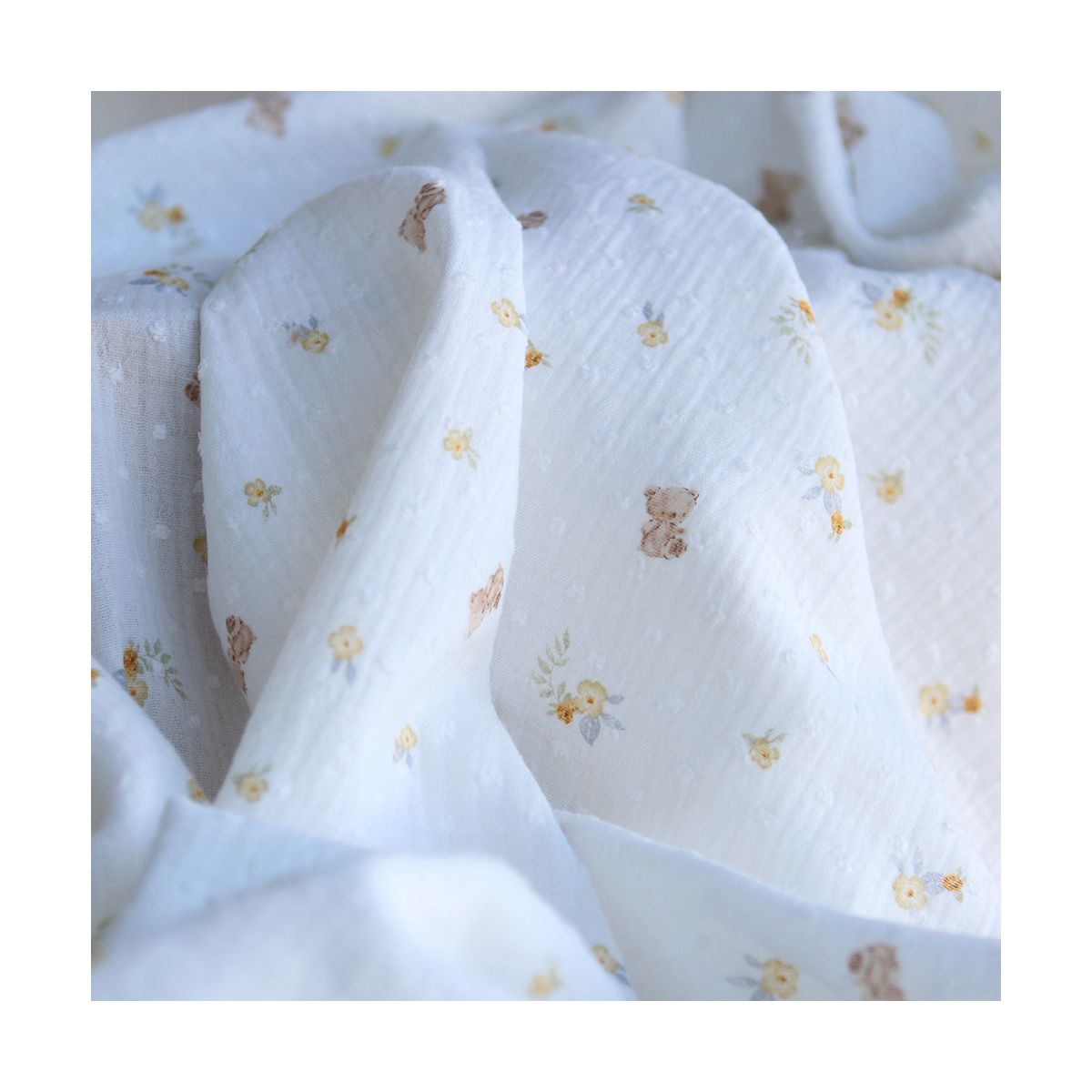 Noah - Double gaze de coton motif petits oursons