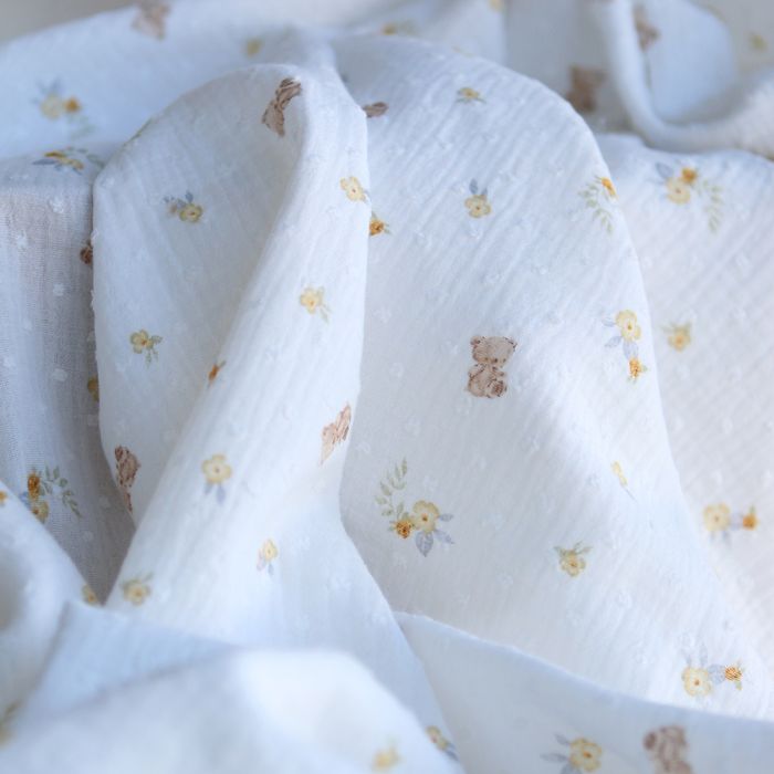Noah - Double gaze de coton motif petits oursons