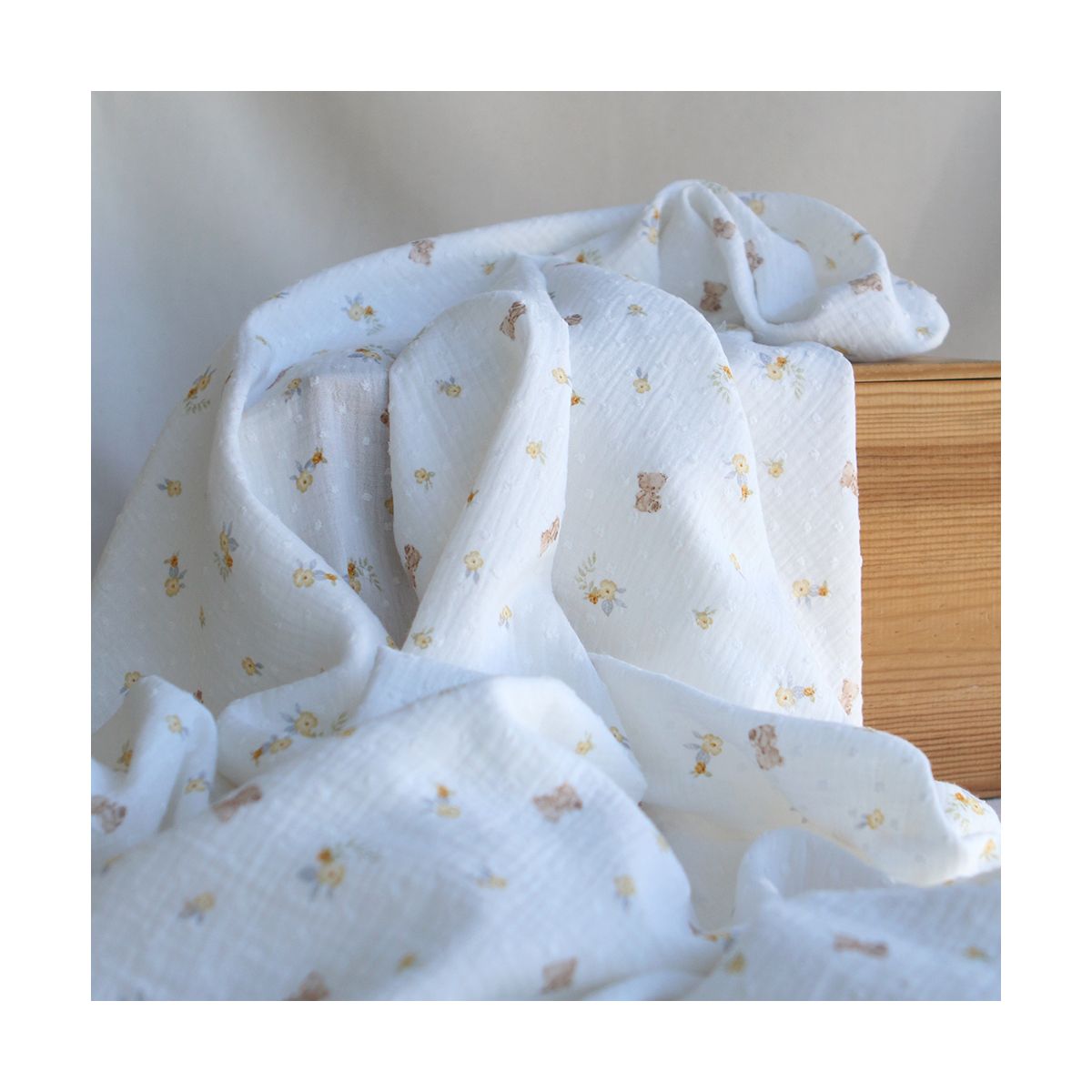 Noah - Double gaze de coton motif petits oursons