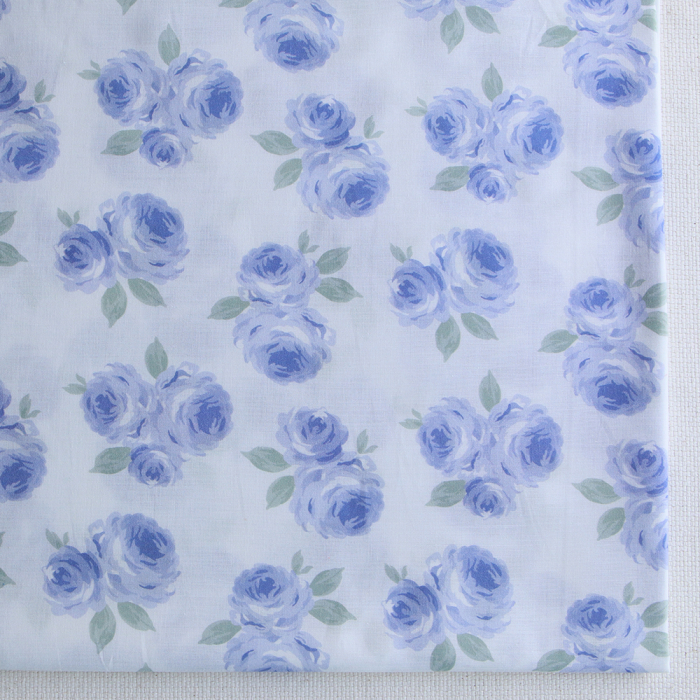 Tissu coton organique BIO fleuri vintage batiste fleuri Assia aquarelle bleu