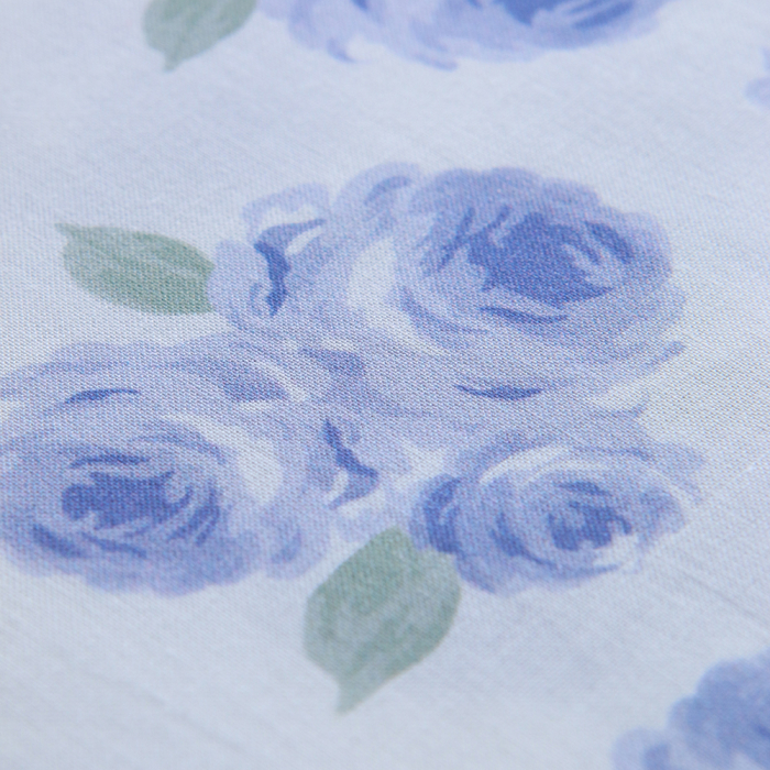 Tissu coton organique BIO fleuri vintage batiste fleuri Assia aquarelle bleu