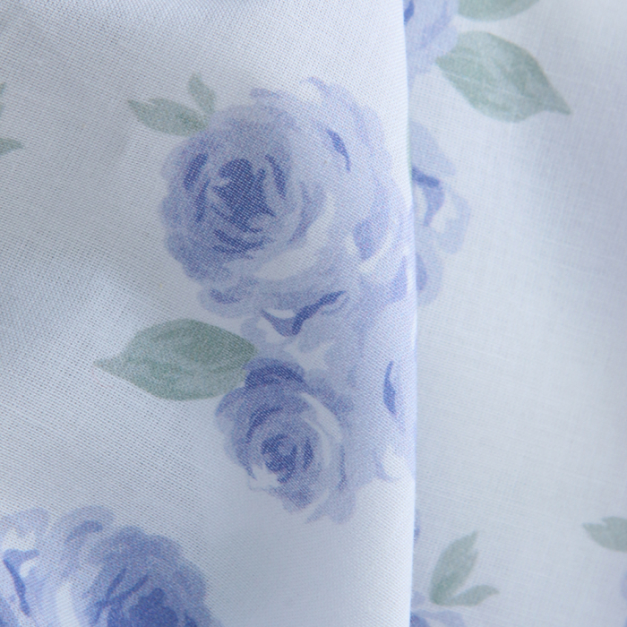 Tissu coton organique BIO fleuri vintage batiste fleuri Assia aquarelle bleu