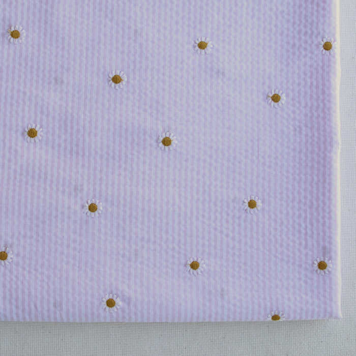 Tissu coton| rayures |Seersucker coton gaufré blanc rose doux broderie mètre