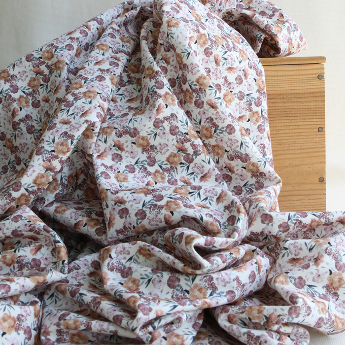 Tissu popeline sergé coton organique imprimé fleuri douce et fluide