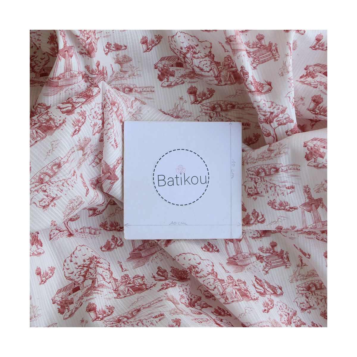 Eleonore - Tissu coton texturé imprimé toile de Jouy coloris lie de vin