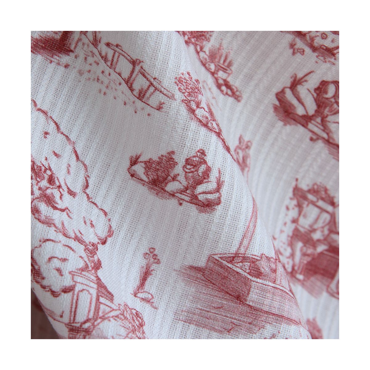 Eleonore - Tissu coton texturé imprimé toile de Jouy coloris lie de vin