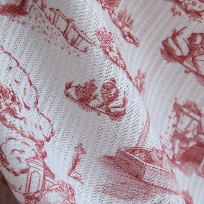 Eleonore - Tissu coton texturé imprimé toile de Jouy coloris lie de vin