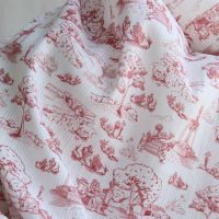 Eleonore - Tissu coton texturé imprimé toile de Jouy coloris lie de vin