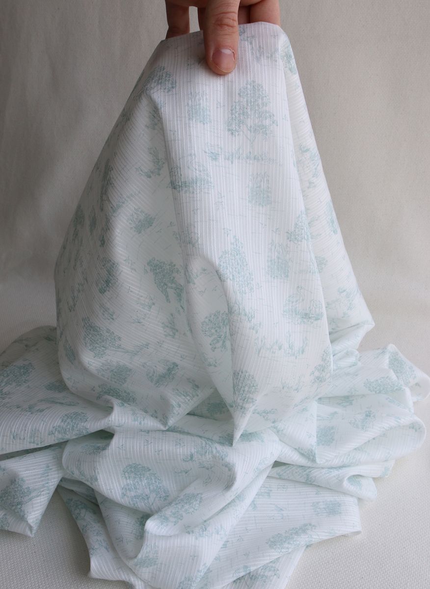 Bertille - Tissu coton texturé imprimé toile de Jouy coloris jade