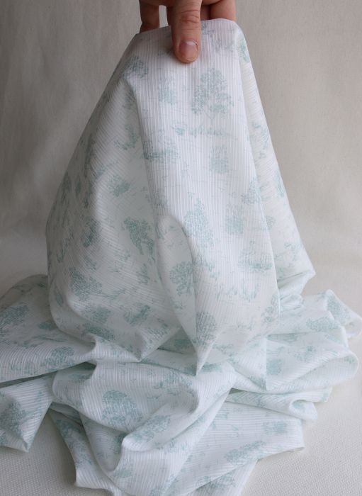 Bertille - Tissu coton texturé imprimé toile de Jouy coloris jade