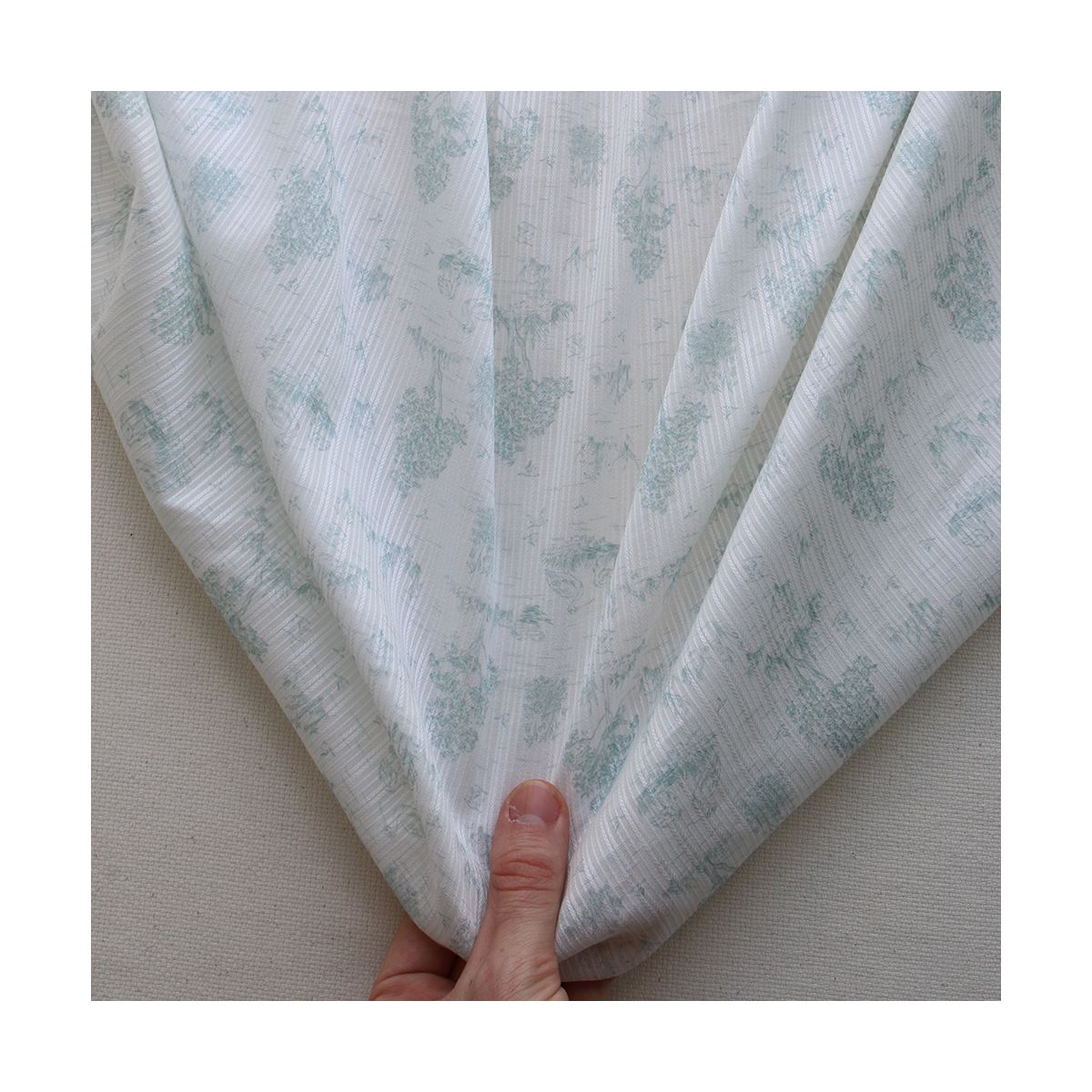 Bertille - Tissu coton texturé imprimé toile de Jouy coloris jade