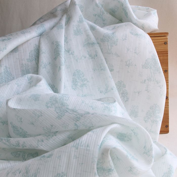 Bertille - Tissu coton texturé imprimé toile de Jouy coloris jade