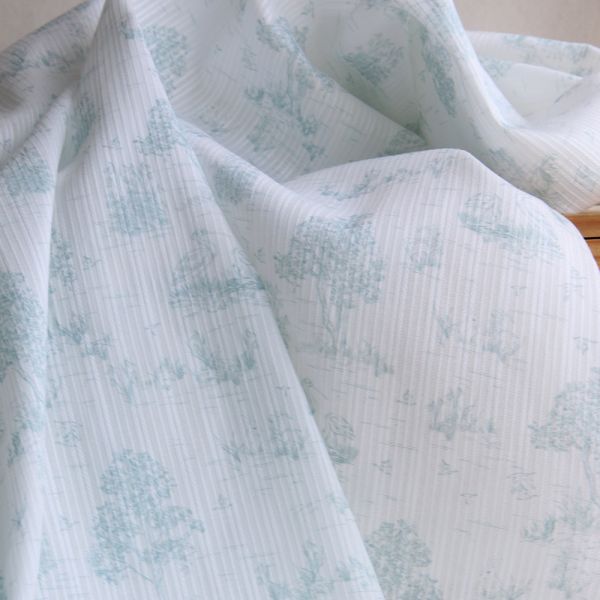Bertille - Tissu coton texturé imprimé toile de Jouy coloris jade