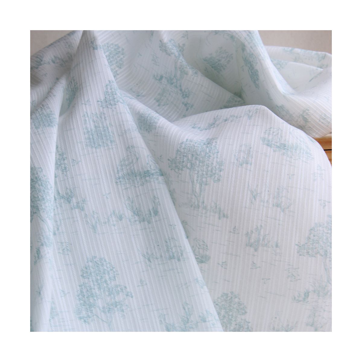 Bertille - Tissu coton texturé imprimé toile de Jouy coloris jade