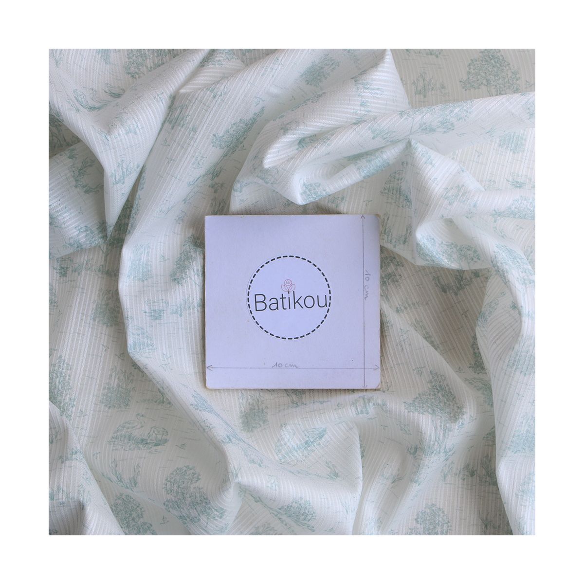 Bertille - Tissu coton texturé imprimé toile de Jouy coloris jade