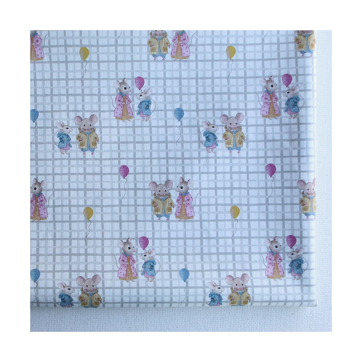 Popeline de coton BIO quadrillage gris et souris