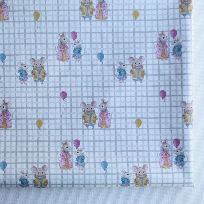 Popeline de coton BIO quadrillage gris et souris