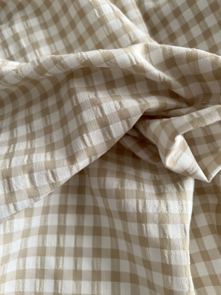 Seersucker / Coton gaufré vichy 6mm biscuit/ blanc Batikou - 1 2