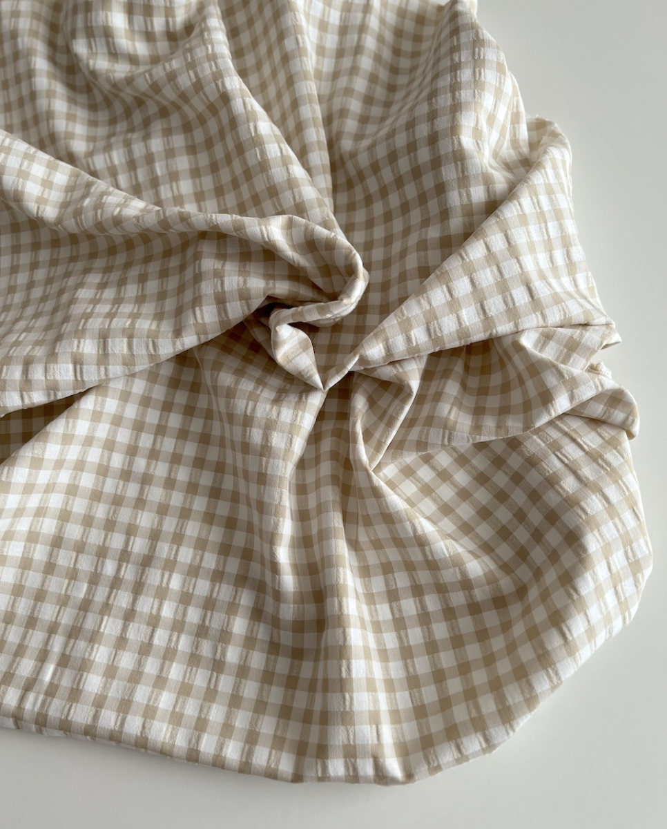 Seersucker / Coton gaufré vichy 6mm biscuit/ blanc Batikou - 3