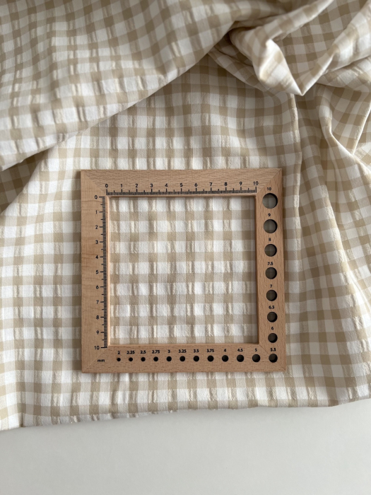 Seersucker / Coton gaufré vichy 6mm biscuit/ blanc Batikou - 5