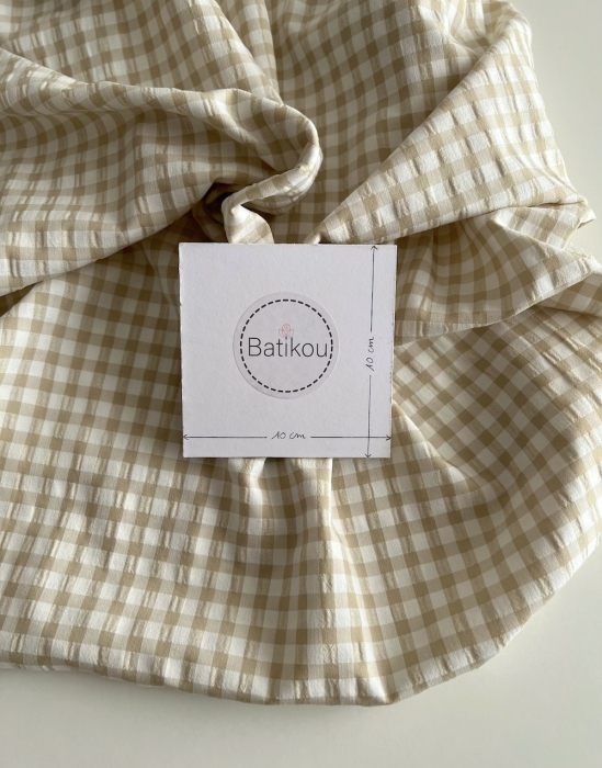 Seersucker / Coton gaufré vichy 6mm biscuit/ blanc Batikou - 6