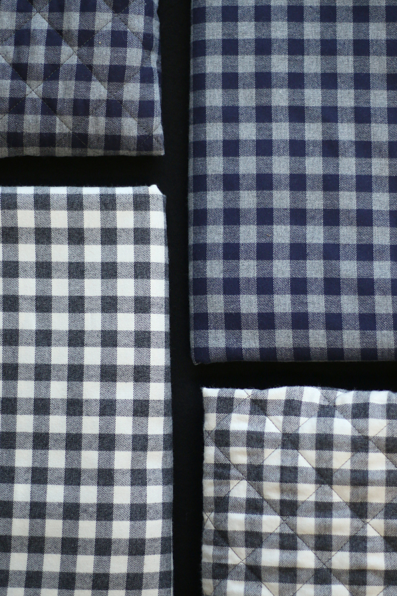 Tissu matelassé Charles coton gratté organique vichy écru et gris