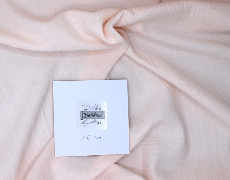 Double gaze de coton BIO unie rose poudrée 2